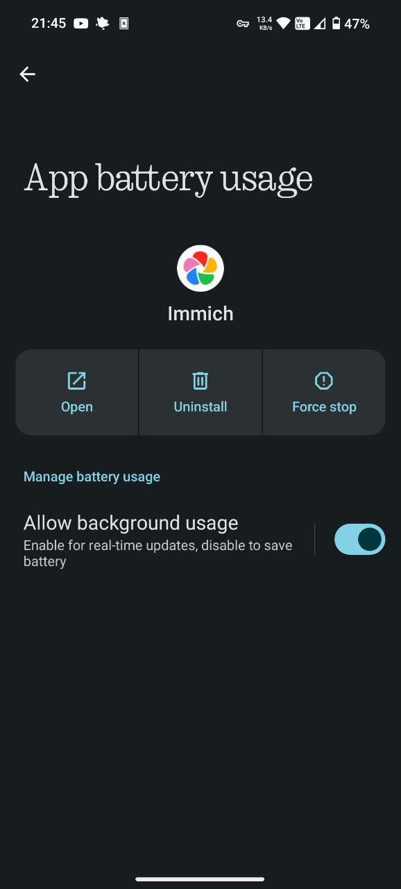 Background usage setting on Android