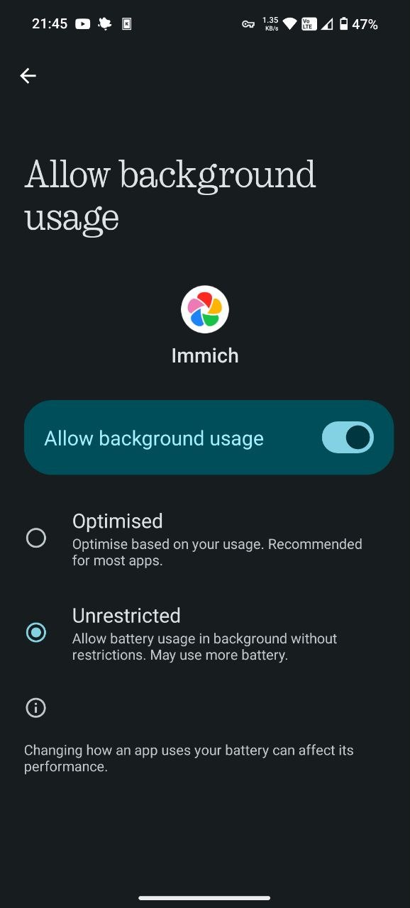 Background usage setting on Android